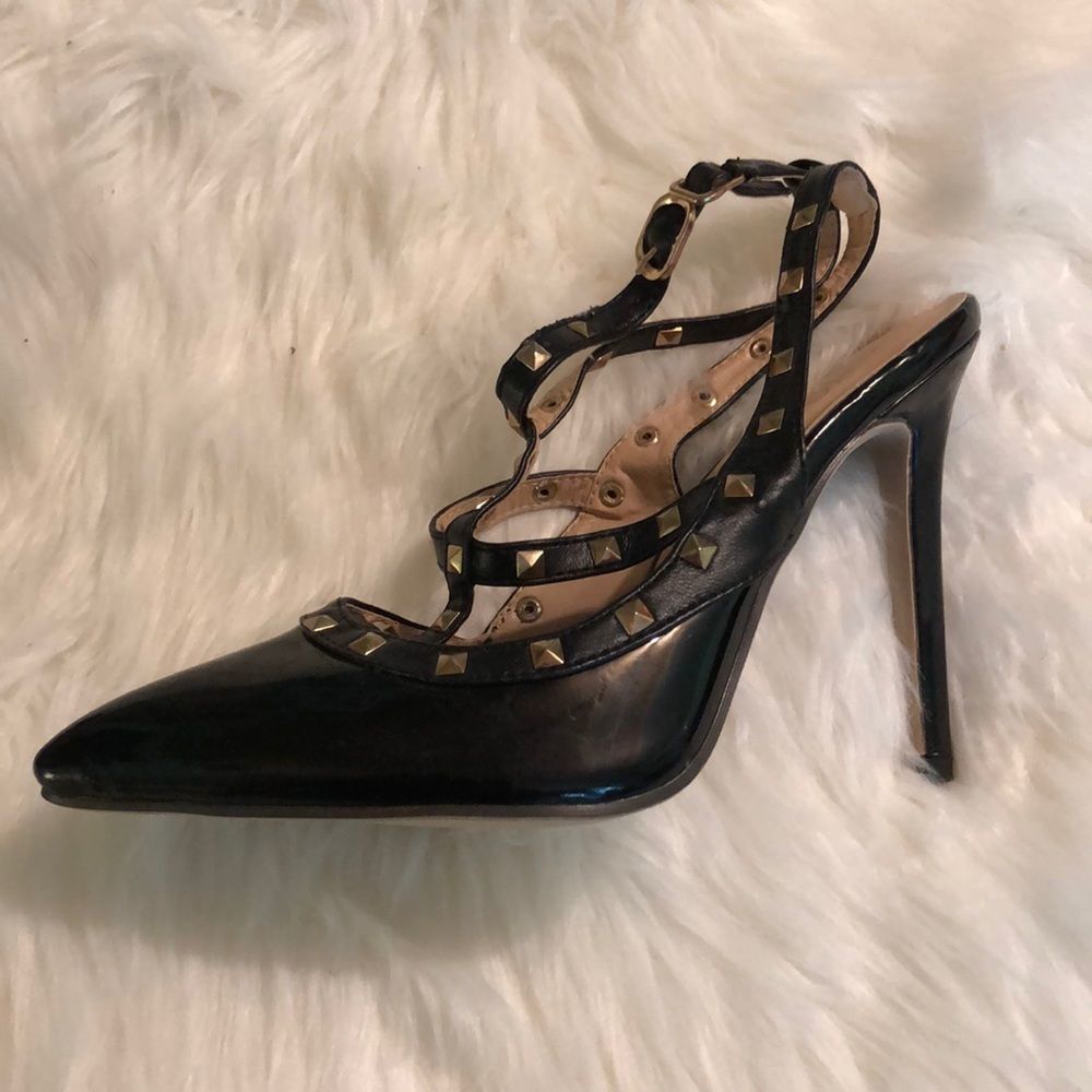 Jojo Cat Studded Glossy Black Stiletto Heels - Picture 3 of 14